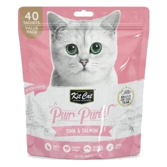 Snack cremosi per gatti Kit Cat PurrPuree tonno e salmone 40 x 15 g