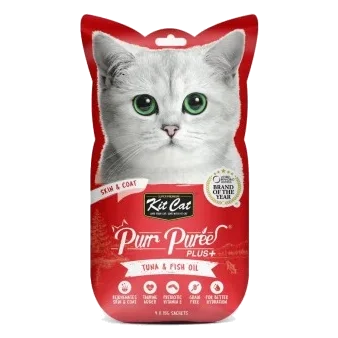Snack per gatti Kit Cat PurrPuree Plus tonno pelle e pelo 60 g