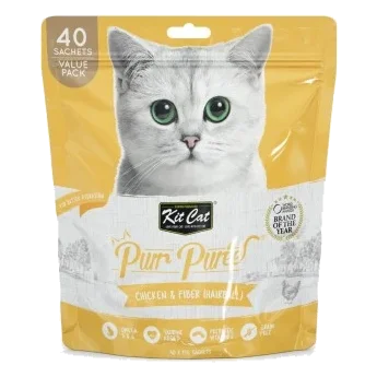 Snack cremosi per gatti Kit Cat PurrPuree pollo e fibre 40 x 15 g