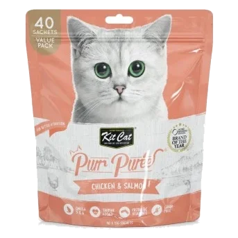 Snack per gatti Kit Cat PurrPuree pollo e salmone 40 x 15 g