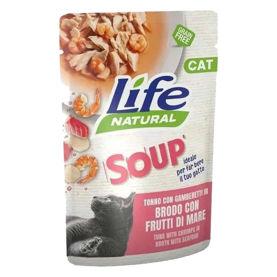 Zuppa Life Cat tonno con gamberetti e frutti di mare per gatti, 60 g