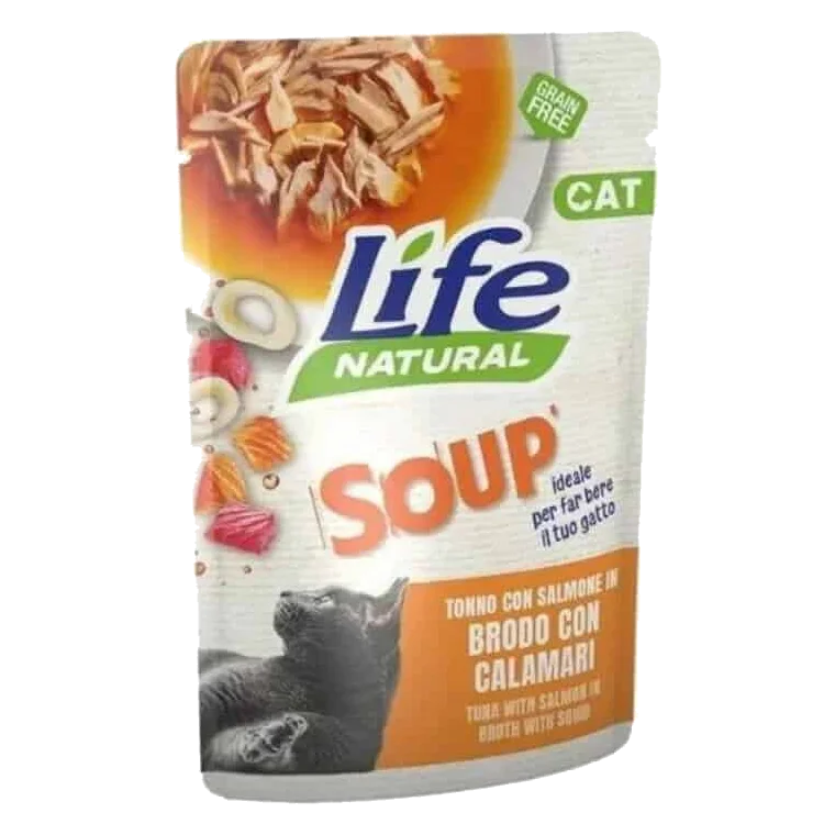 Zuppa Life Cat tonno con salmone e calamari per gatti, 60 g