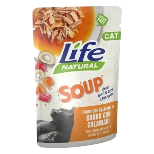 Zuppa Life Cat tonno con salmone e calamari per gatti, 60 g