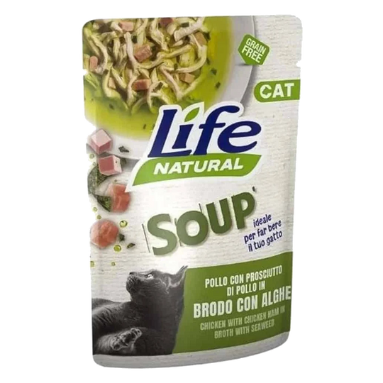 Zuppa Life Cat pollo con prosciutto e alghe per gatti, 60 g