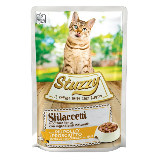 Cibo umido per gatti Stuzzy Cat Speciality pollo e prosciutto, busta 85 g