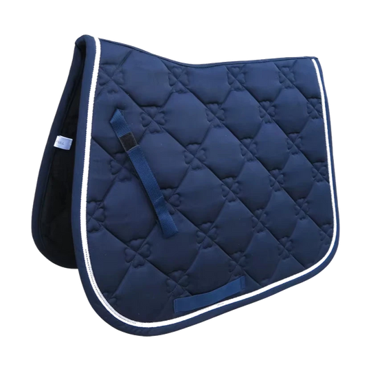 Sottosella da salto blu navy per cavallo con trapuntatura a rombi e doppio cordoncino bianco