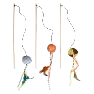 Assortimento di canne da pesca con pallina per gatti