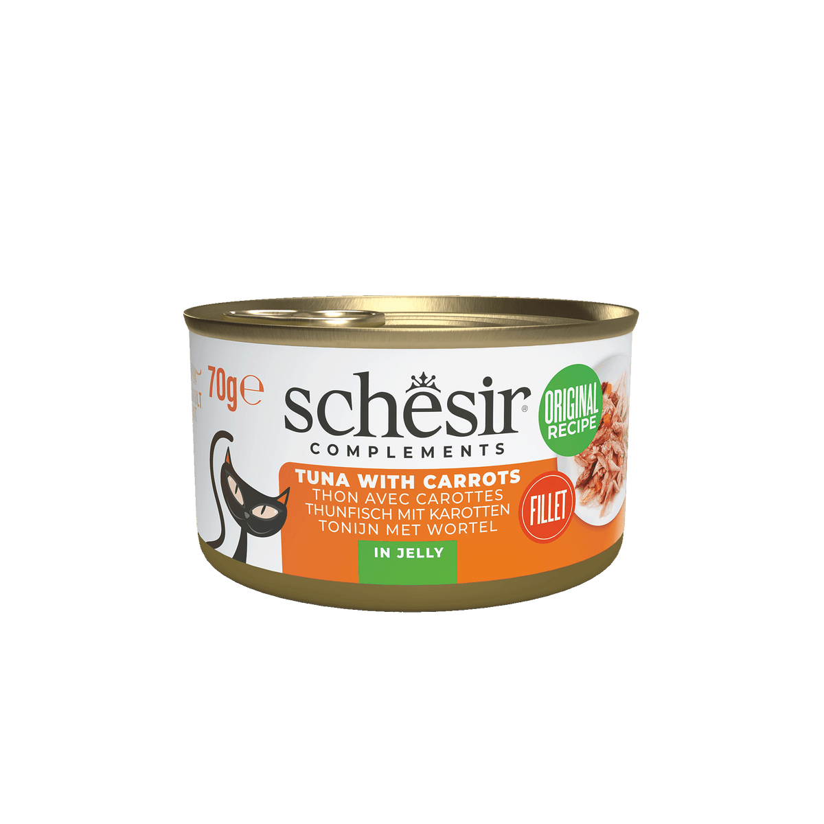 Cibo umido per gatti Schesir tonno con carota in gelatina, lattina 70 g